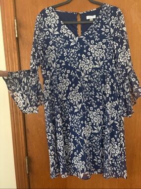 Calvin Klein Navy and White Floral Shift Dress